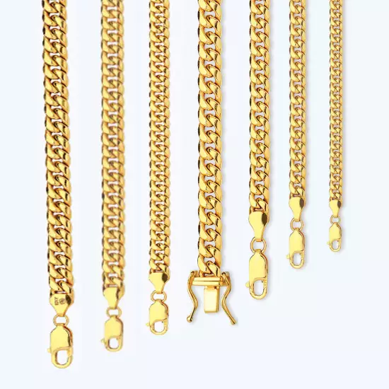 10k Yellow Gold 3mm-7.5mm Miami Cuban Chain Necklace Bracelet Size 7"-30" Hollow