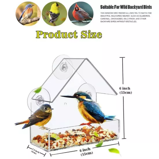 Clear Acrylic Window Bird Feeder with Suction Cups Wild Bird Feeder Garden