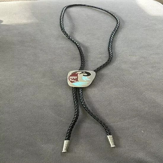 Vintage Bolo Tie Silver Enamel