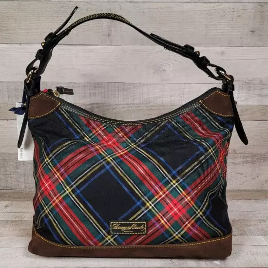 NWT Dooney & Bourke Red Tartan Plaid Large Erica Shoulder Bag Cloth Purse Suede