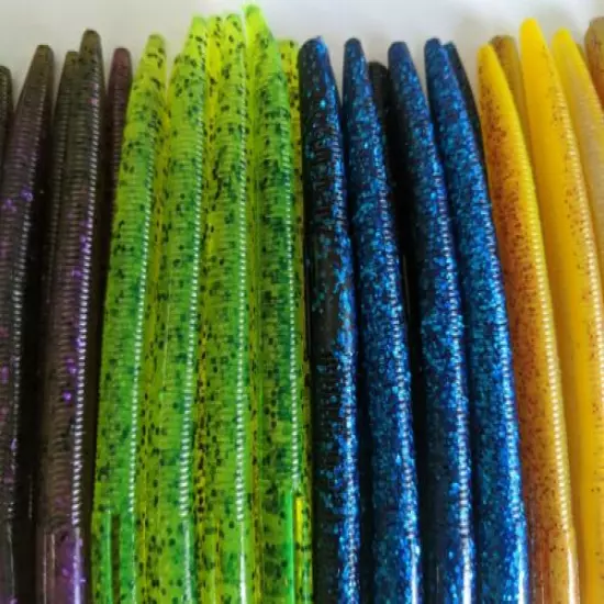 50PK-5"SENKO SOFT PLASTIC BASS WORMS-5 COLORS/10 EACH-"WATER SPARKLE"-MULTI PACK