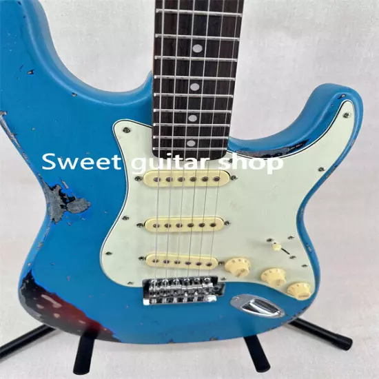 Custom Relic Blue ST Electric Guitar 3S Pickups Cream Pickguard Chrome Hardware