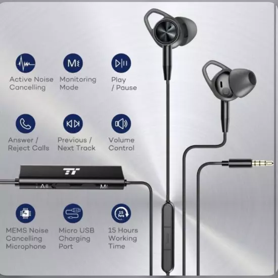 taotronics TT-EP002 Active Noise Cancelling Wired Earbuds