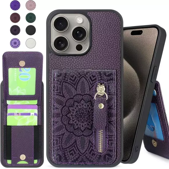 Compatible with iPhone 15 Pro Max Case Wallet with Card Slots Hold Up to 6