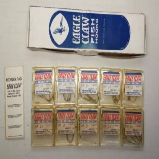 80 Count New Old Stock Gold Eagle Claw Aberdeen Hooks Size 8 202R 