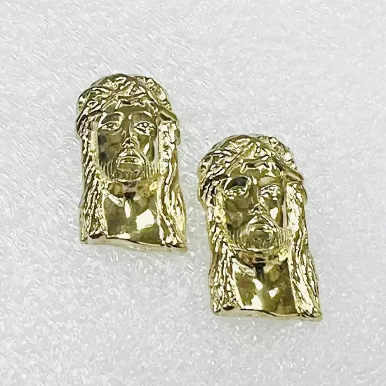 10K Yellow Gold Jesus Earrings Jesus Face Earrings .6 Inch