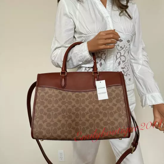 NWT Coach CE731 Brooke Carryall In Signature Canvas Leather Tan Rust Large Bag