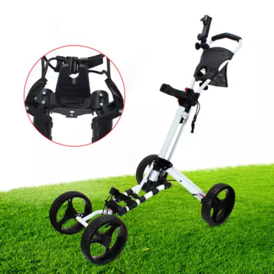 Portable Foldable Golf Club Cart Trolley+Scorecard Umbrella Stand Drink Holder 