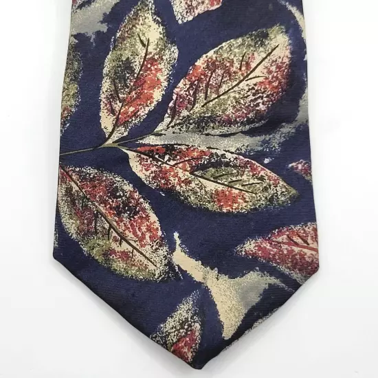 Dark Blue Maroon Beige Leaf Sprawl Pattern Silk VIAGGIO Vintage Business Necktie