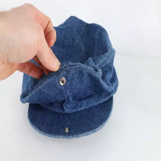 Vtg 60s Union Made Distressed Denim Jean Newsboy Cabbie Hat Cap Blue Small USA