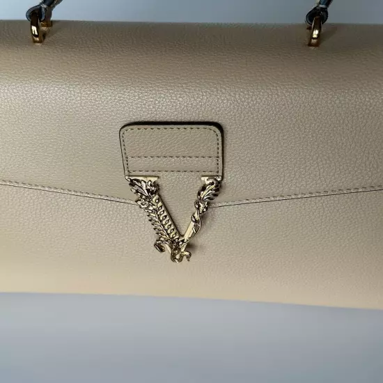 Versace Top Handle Grainy Calf Leather Beige Shoulder Bag 1013351 IT NWT $1775