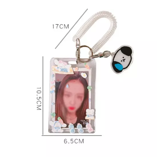 Cute ID Card Holder Bus Photo Case Badge Retractable Spring Lanyard w/ Keychain☆