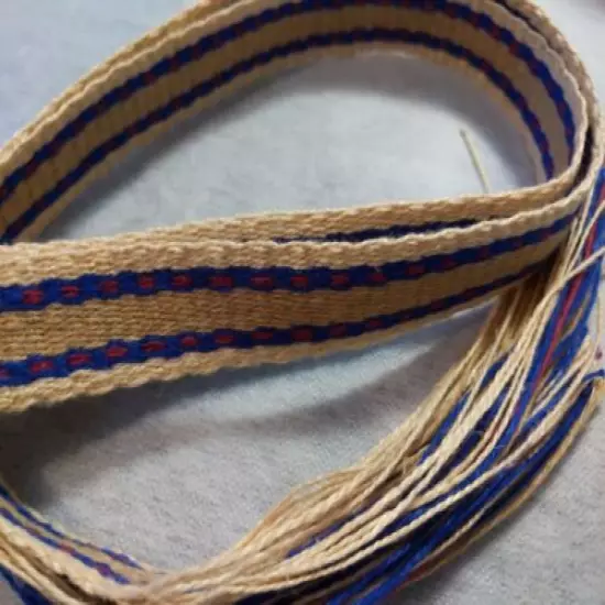 Item2021706: Powder Horn Strap belt flax / linen 45" x 1" natural blue red