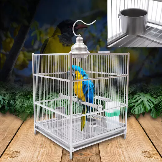 Large Metal Bird Flight Cages Square Bird Cages Drawer Type Cages w/2 Food Bowls