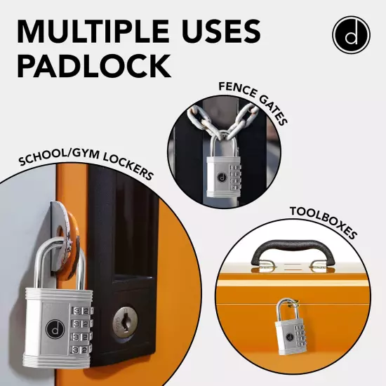 Padlock 4 Digit Combination Lock - for Gym School Locker, Outdoor Gate, Shed, Fe