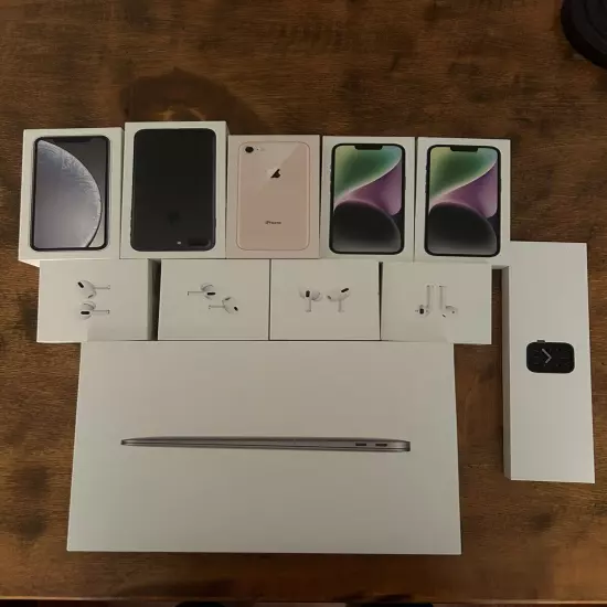 Apple Empty Boxes MacBook Air, AirPods, Apple Watch, iPhone XS 14 Pro