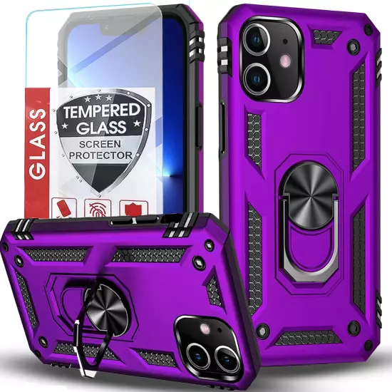 For iPhone 11/11 Pro Max Case Phone Cover Shockproof Kickstand + Tempered Glass