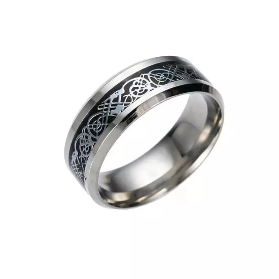 11 Colors Real Stainless Steel Man Silver Gold Black Celtic Dragon 8mm Band Ring