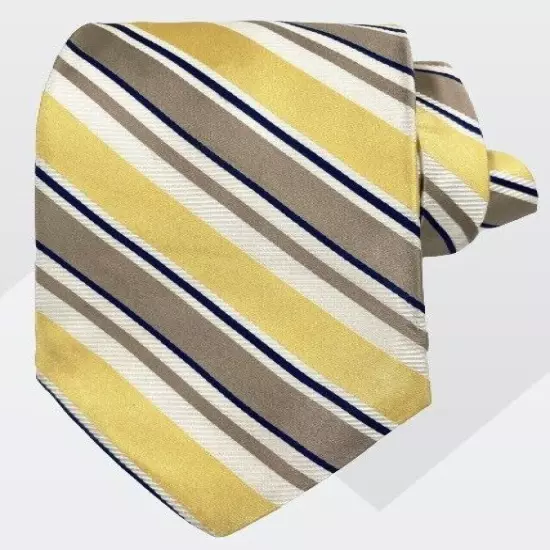 Dion Signature Yellow Biege Club Striped Regimental Repp Silk Tie 4" x 59"