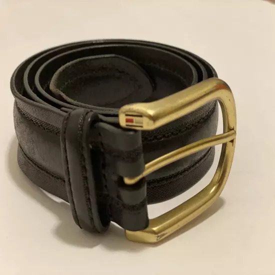 Tommy Hilfiger Men’s Belt 38 Leather Black Gold Buckle With Logo