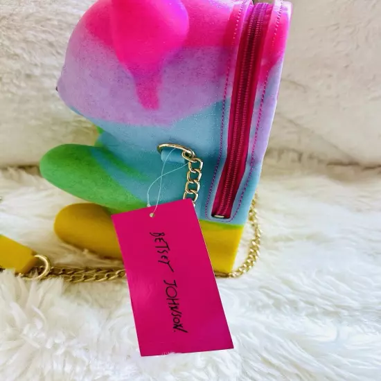 Betsey Johnson Kitsch Bear Necessity Crossbody Bag Rainbow Multi Silicone NWT