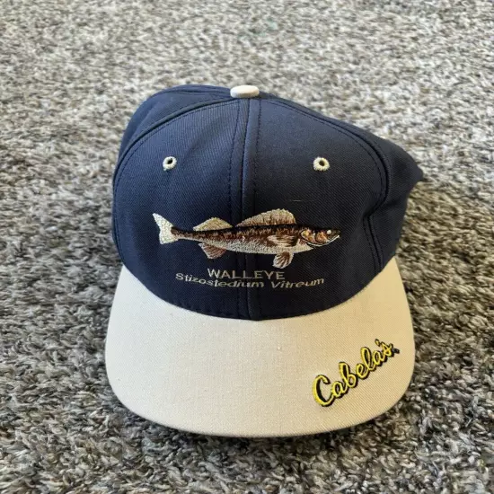 Vintage Cabelas Fishing Hat Strapback Walleye Blue Embroidered OSFM USA Made