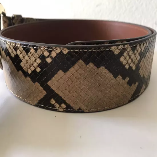 WOMEN'S LAUREN RALPH LAUREN FAUX SNAKE BROWN/MULTI COW LEATHER BELT LARGE NWT