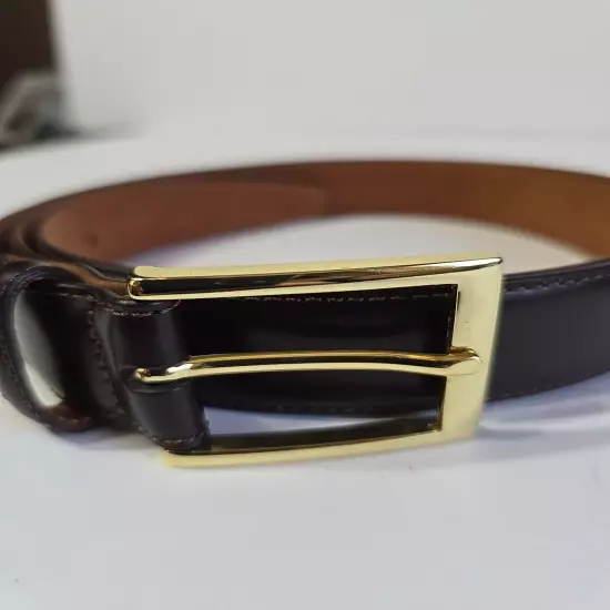 Brooks Brothers Mens Smooth Brown Belt Gold Color Buckle Size 42 Leather 