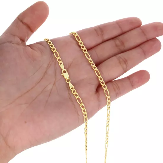 14K Yellow Gold 2mm-7.5mm Figaro Link Chain Necklace Bracelet Men Women 7"- 30"