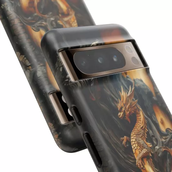 For iPhone, Samsung Galaxy, Pixel - Phone Case Cover - Carved Wood Dragon Print