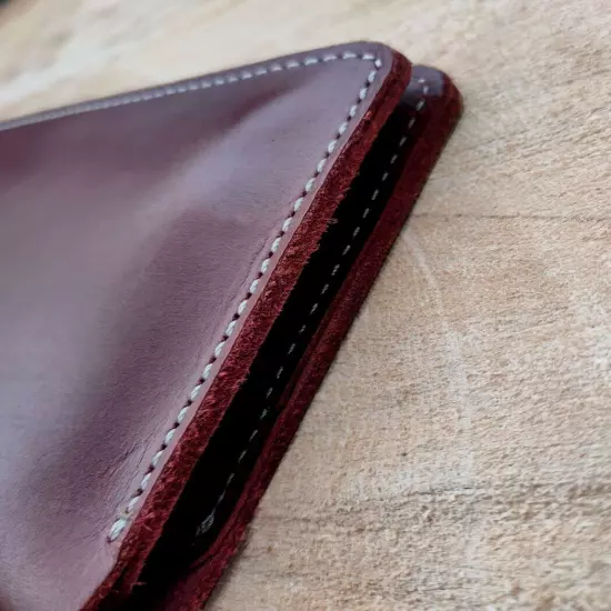 Genuine leather travel wallet minimal in cherry brown softie finish leather