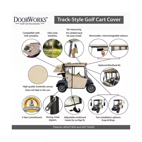 Golf Cart Cover – 3-Sided Track Style Sunbrella Canvas – Fits Golf B