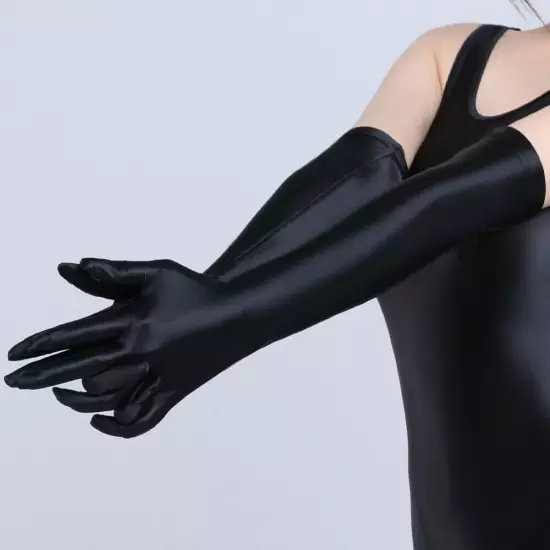 Women's Satin Shiny Wet Look Bridal Prom Wedding Party Costume Long Opera Gloves