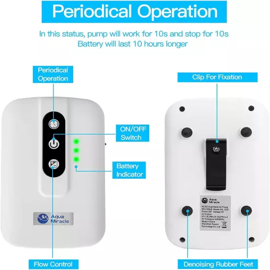 Aquamiracle Lithium Battery Powered Portable Aquarium Air Pump for Fish Tank up 