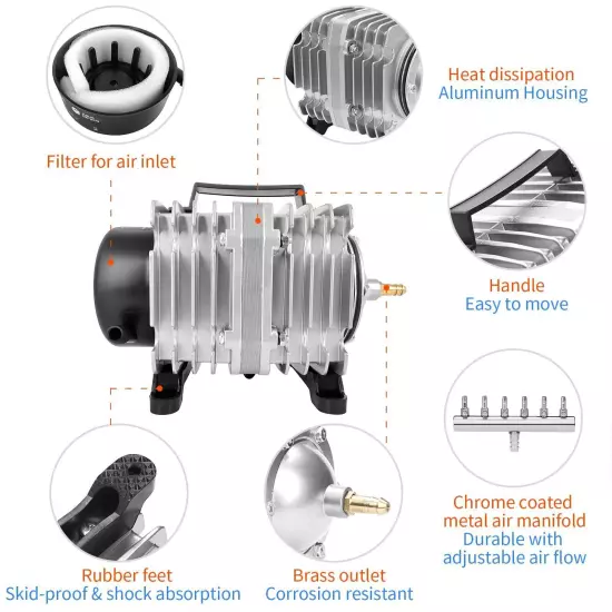 Aquarium Air Pump Commercial Air Pump 1000GPH, 35W Air Pump for Fish Tank, Hy...