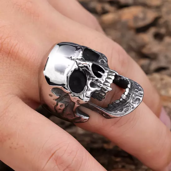 Punk Stainless Steel Gothic Motorcycle Biker Vampire Skull Rings Hip Hop Jewelry