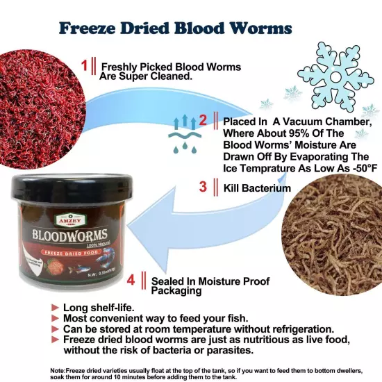 Blood Worms 0.35oz -100% Natural Freeze Dried Blood Worms - Aquarium Fish Foo...