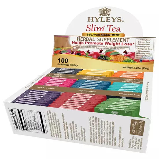 Hyleys Slim Tea 9 Flavor Assortment 100 Ct - Weight Loss Herbal Supplement