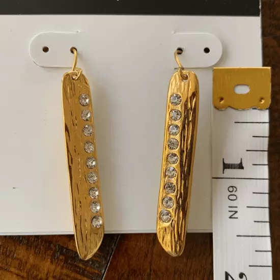 Kara Ross 10021 Crystal & Gold Bar Earrings Unisex Dangle Drop Earrings NWT