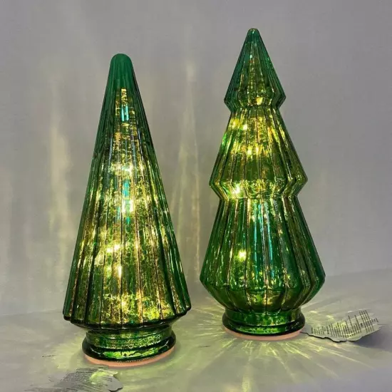 Christmas Mercury Pleated Glass Tabletop Light Up Tree Figurine Table Lamp Decor