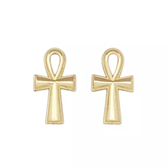 10K Yellow Gold Ankh Cross Earrings Egyptian Cross Earrings 13.5 mm x 7.5 mm