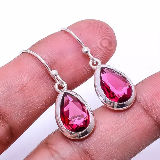 Pink Rubellite Tourmaline 925 Sterling Silver Earring 1.17" E_9508_347_22