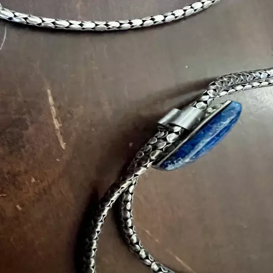 Vintage Sterling Silver Snake Rope Chain Lapis Slide 925 Tips Custom Made 38.6g