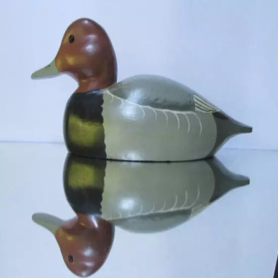 Signed Pat Meyer Red Head Hand Painted Wood Duck Decoy Glass Eyes