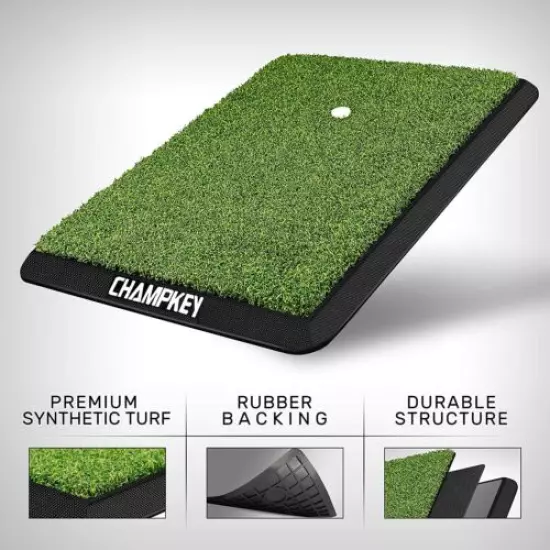 CHAMPKEY Premium Turf Golf Hitting Mat|Come with 1 Rubber Tee and 9 Plastic Tees