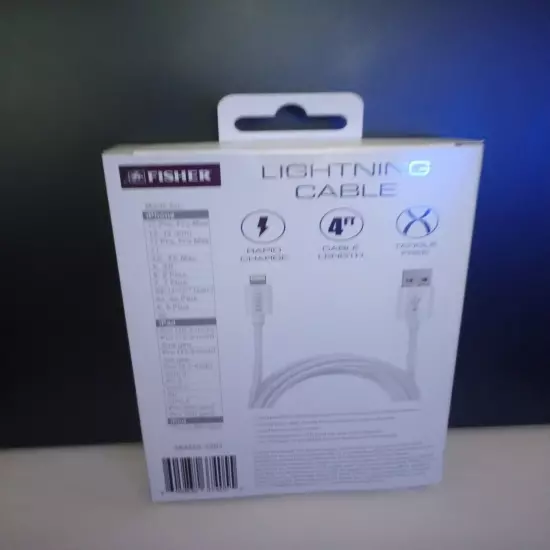 NEW FISHER USB Cable 4 ft Lighting Cable for iPhone | iPad | iPod Braided White: