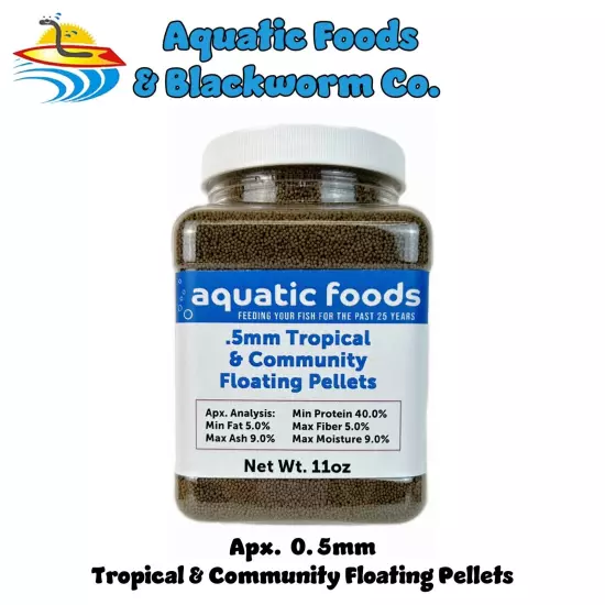 .5mm Tropical & Community Floating Pellets for Tetras, Guppies, & Platys. WL-JAR