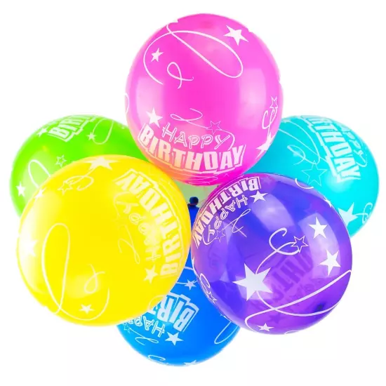 Happy Birthday Multicolored 12-inch Latex Party Balloons 10 Pack (Drawing