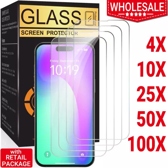 Wholesale LOT Tempered Glass Screen Protector For iPhone 16 15 14 13 12 Pro Max