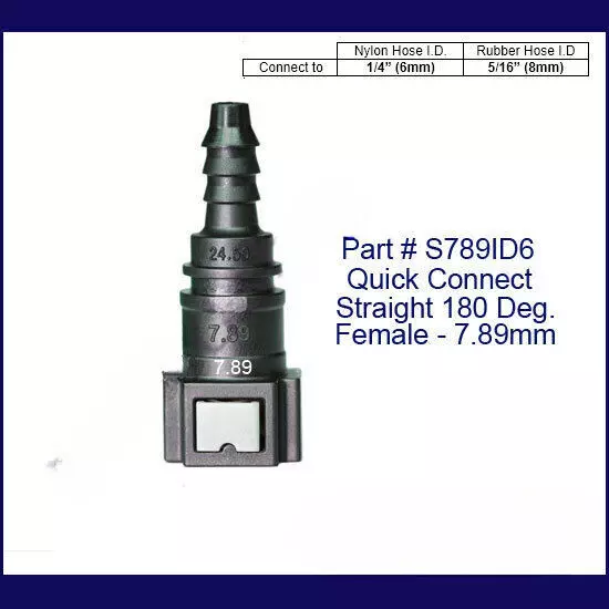 7.89mm 5/16" in Fuel Line Quick Connector Hose ID = 1/4" in 6mm Fitting Pair Gas